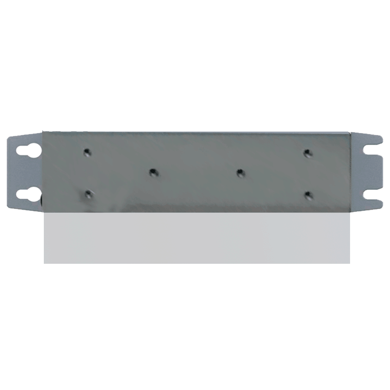 Vista traseira do PC industrial fanless com painel cego e suportes laterais de fixação para montagem.