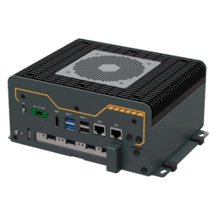 Alçado eRX-NVIDIA-OR.NX-6CX4 PC industrial Edge AI equipado com o módulo NVIDIA Jetson Orin NX, um CPU ARM de 6 núcleos e um GPU com bom desempenho de IA de até 70 TOPS.